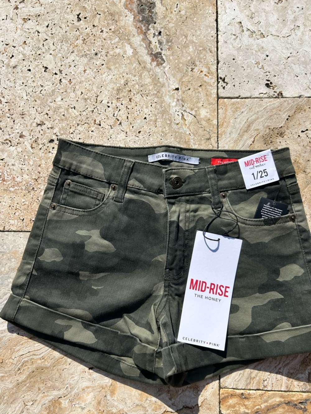 Celebrity Pink Mid-Rise Camo Jean Shorts - Olive